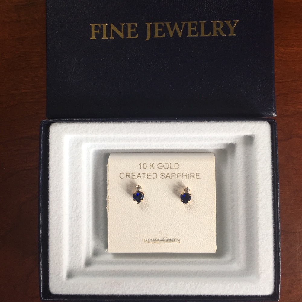 10k gold created sapphire earring studs